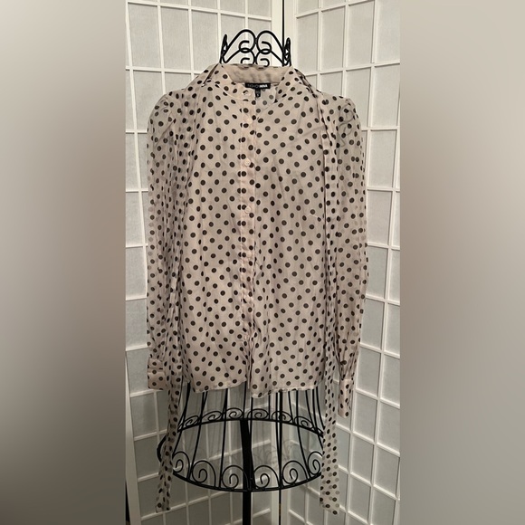 Fashion Nova Polka Dot Tie Neck Detail Button Down Shirt Size Small - Picture 5 of 5